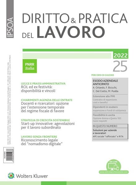 Diritto e Pratica del Lavoro – 25 Giugno 2022 Cover