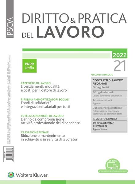 Diritto e Pratica del Lavoro – 28 Maggio 2022 Cover