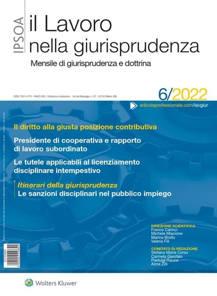 Il lavoro nella giurisprudenza – Giugno 2022 Cover