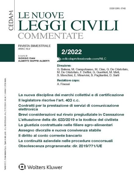 Le Nuove Leggi Civili Commentate – N 2 2022 Cover