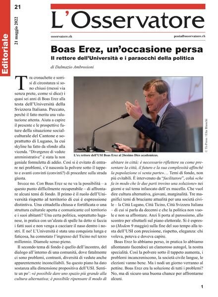 L’Osservatore – 21 maggio 2022 Cover