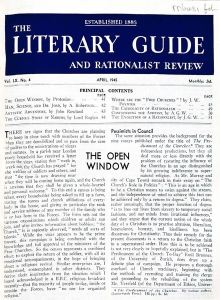 New Humanist – The Literary Guide April 1945 Cover
