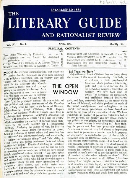 New Humanist – The Literary Guide April 1946 Cover