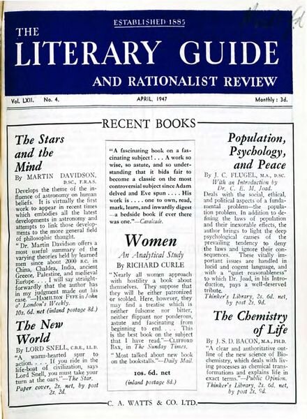 New Humanist – The Literary Guide April 1947 Cover
