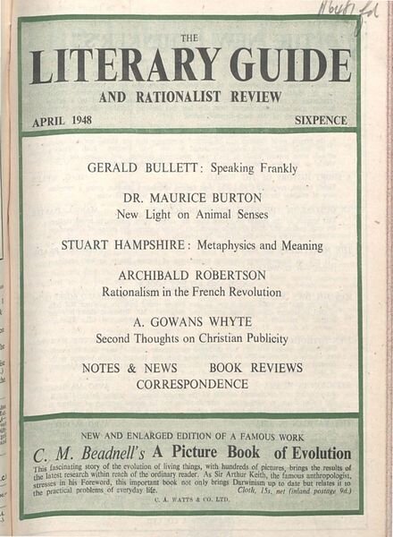 New Humanist – The Literary Guide April 1948 Cover