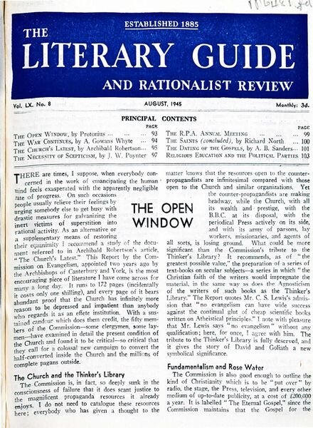 New Humanist – The Literary Guide August 1945 Cover