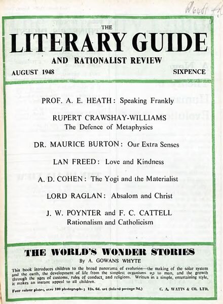 New Humanist – The Literary Guide August 1948 Cover