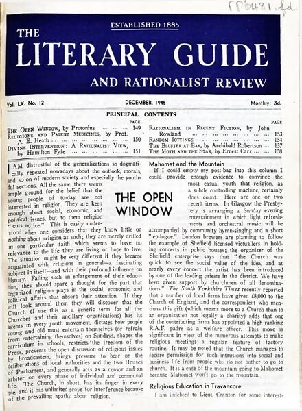 New Humanist – The Literary Guide December 1945 Cover