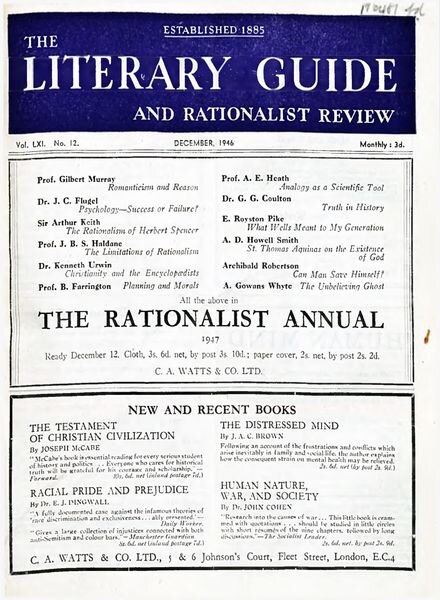 New Humanist – The Literary Guide December 1946 Cover