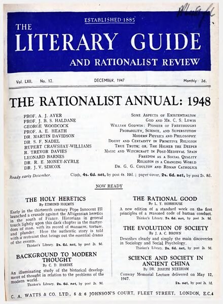 New Humanist – The Literary Guide December 1947 Cover