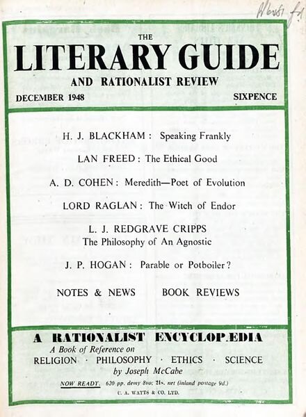 New Humanist – The Literary Guide December 1948 Cover