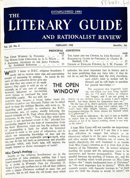 New Humanist – The Literary Guide February 1945 Cover