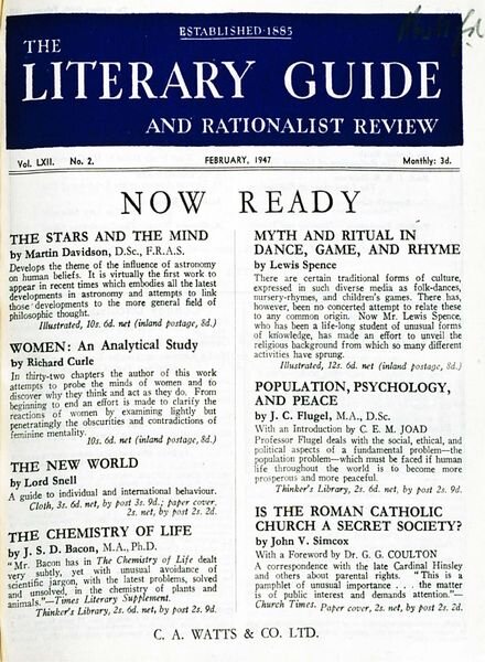 New Humanist – The Literary Guide February 1947 Cover