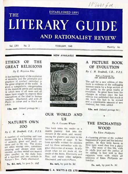 New Humanist – The Literary Guide February 1948 Cover