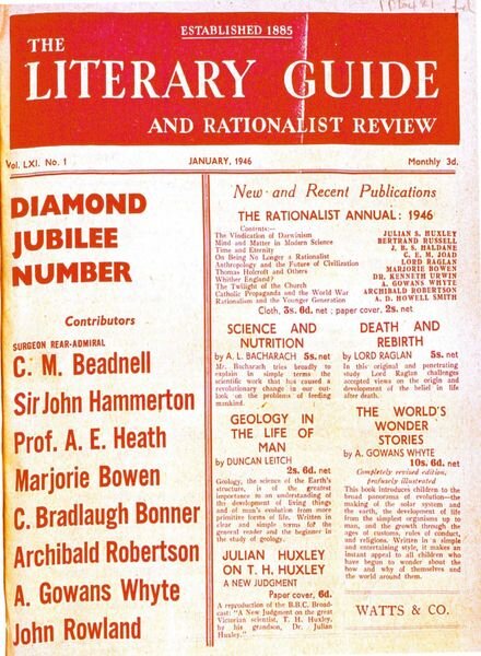 New Humanist – The Literary Guide January 1946 Cover
