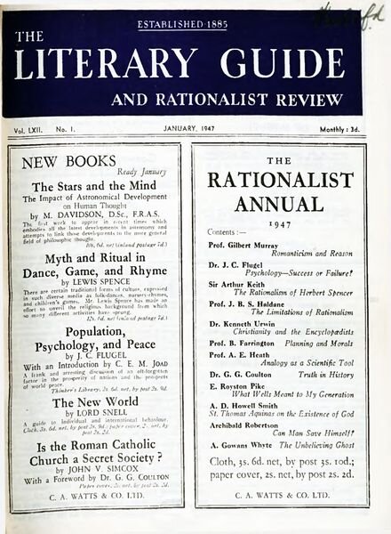 New Humanist – The Literary Guide January 1947 Cover