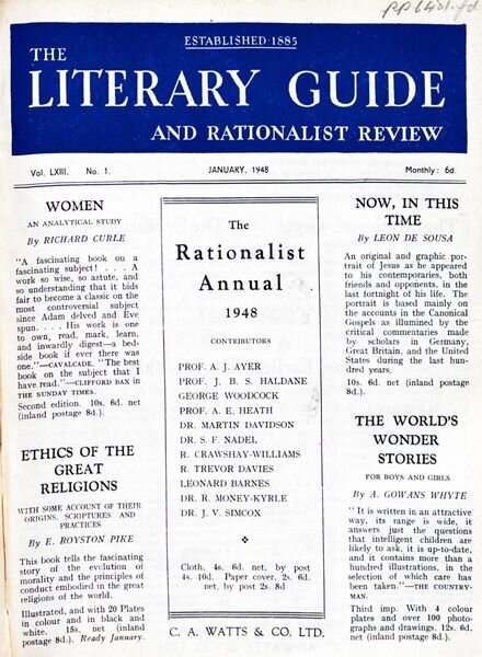 New Humanist – The Literary Guide January 1948 Cover