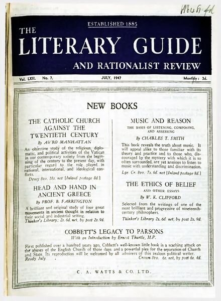 New Humanist – The Literary Guide July 1947 Cover