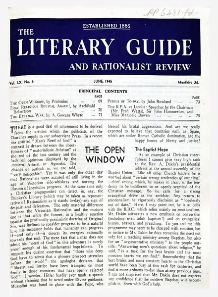 New Humanist – The Literary Guide June 1945 Cover