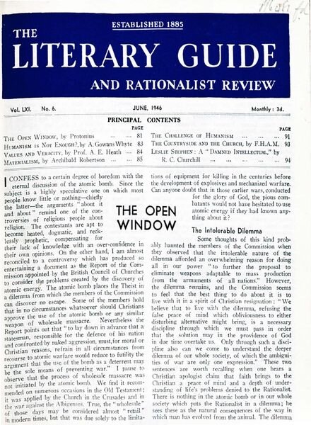 New Humanist – The Literary Guide June 1946 Cover