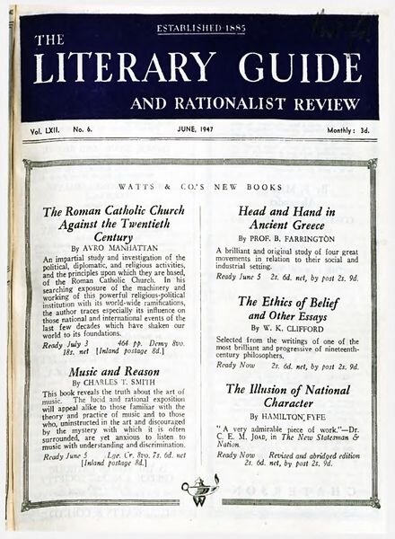 New Humanist – The Literary Guide June 1947 Cover