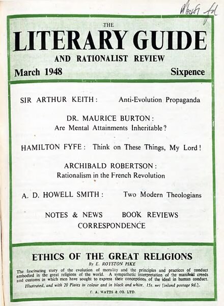 New Humanist – The Literary Guide March 1948 Cover
