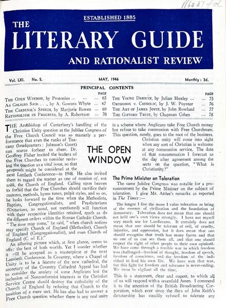 New Humanist – The Literary Guide May 1946 Cover