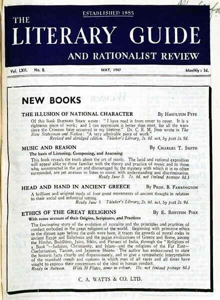 New Humanist – The Literary Guide May 1947 Cover