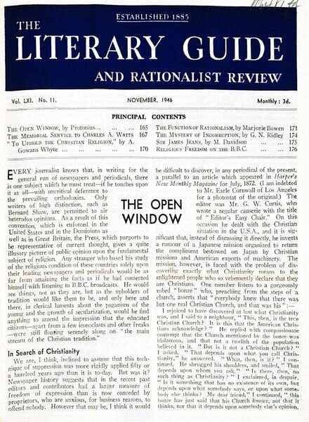 New Humanist – The Literary Guide November 1946 Cover