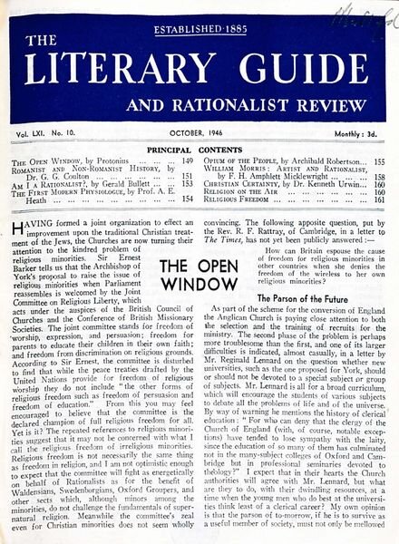New Humanist – The Literary Guide October 1946 Cover