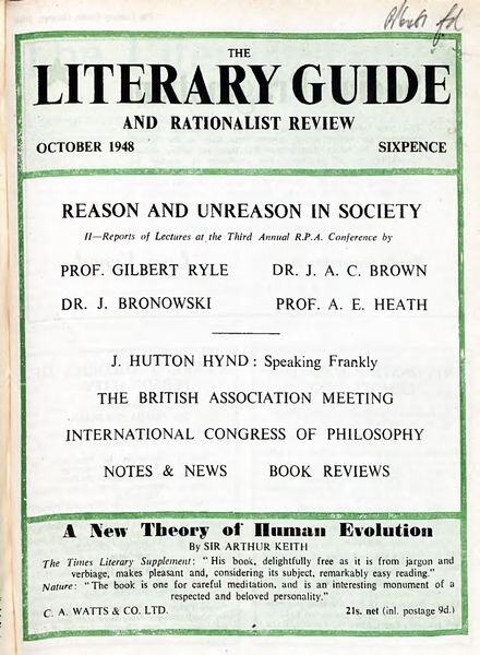New Humanist – The Literary Guide October 1948 Cover