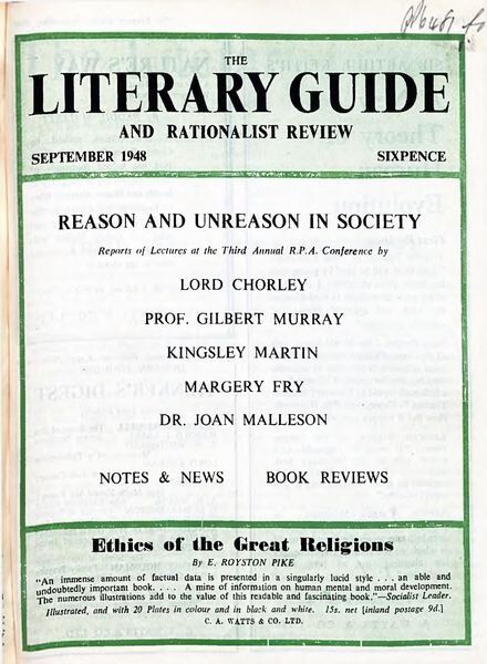 New Humanist – The Literary Guide September 1948 Cover
