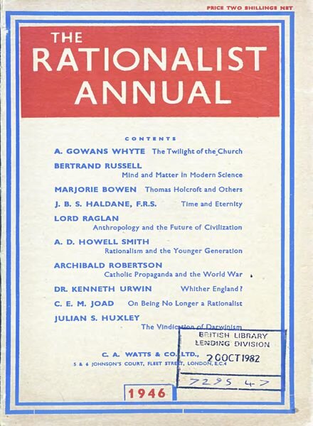 New Humanist – The Rationalist Annual 1946 Cover