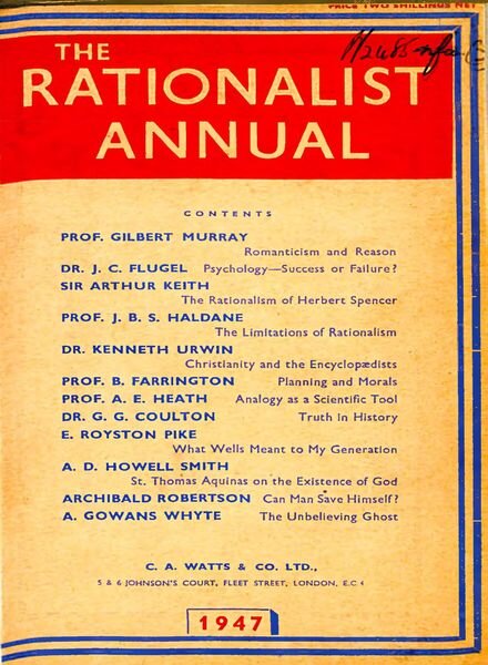 New Humanist – The Rationalist Annual 1947 Cover