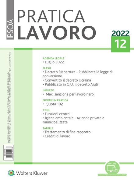 Pratica Lavoro – 11 Giugno 2022 Cover