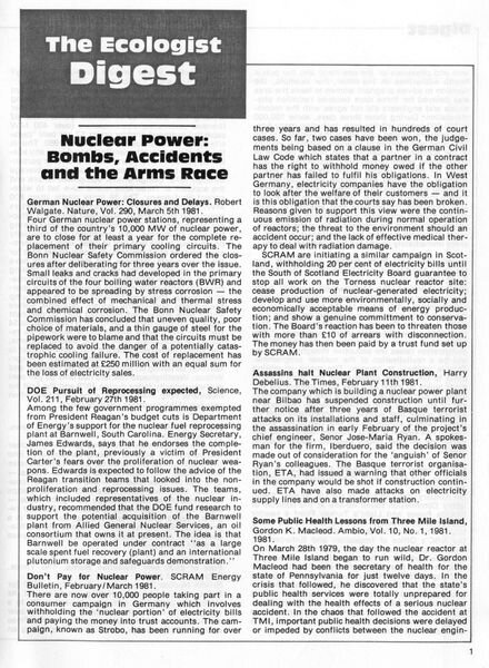 Resurgence & Ecologist – Digest Vol 11 N 2 – March-April 1981 Cover