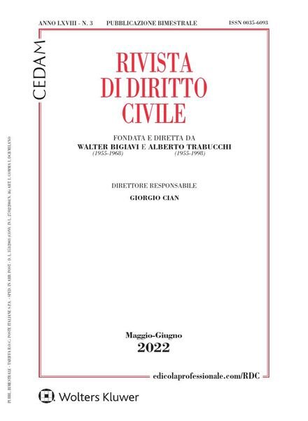 Rivista di Diritto Civile – Maggio-Giugno 2022 Cover