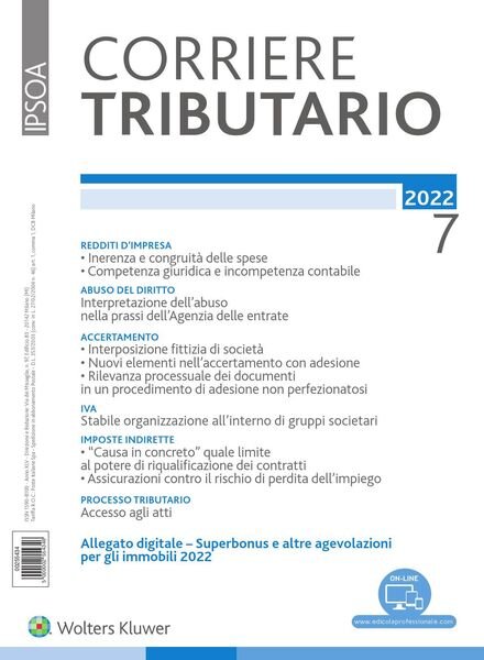 Corriere Tributario – Luglio 2022 Cover