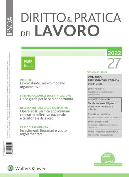 Diritto e Pratica del Lavoro – 9 Luglio 2022 Cover
