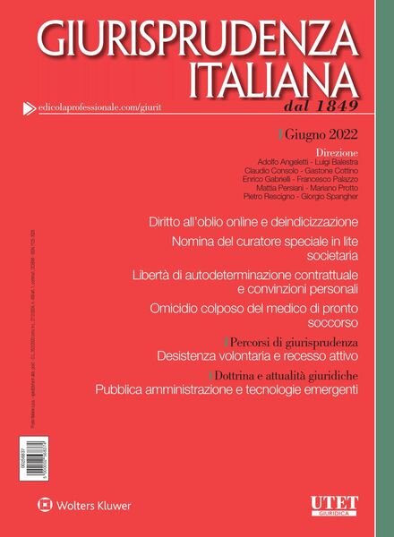 Giurisprudenza Italiana – Giugno 2022 Cover