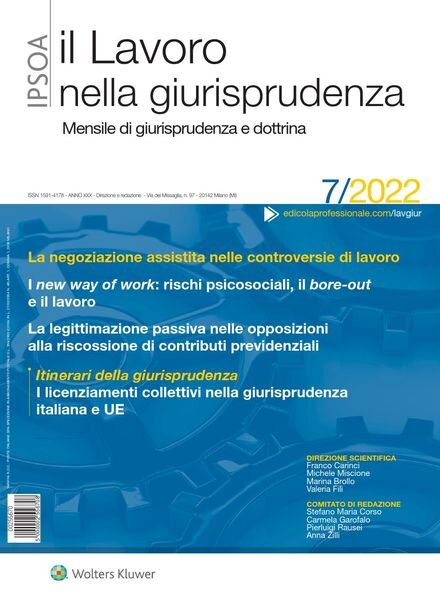 Il lavoro nella giurisprudenza – Luglio 2022 Cover