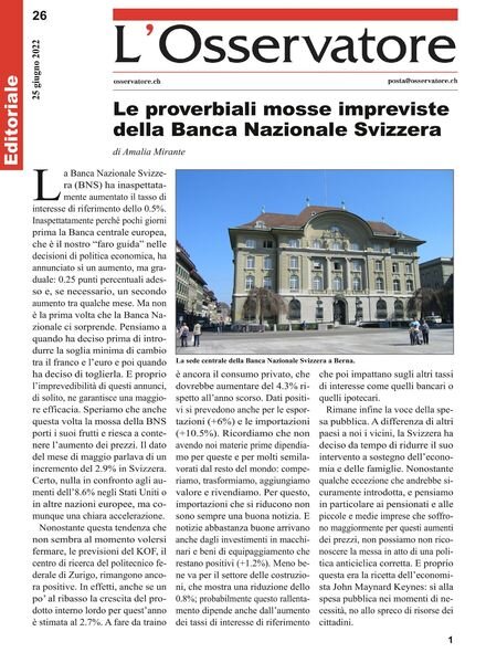 L’Osservatore – 25 giugno 2022 Cover