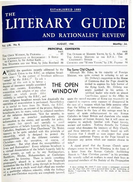 New Humanist – The Literary Guide August 1944 Cover