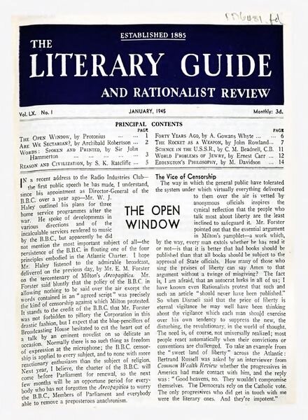New Humanist – The Literary Guide January 1945 Cover