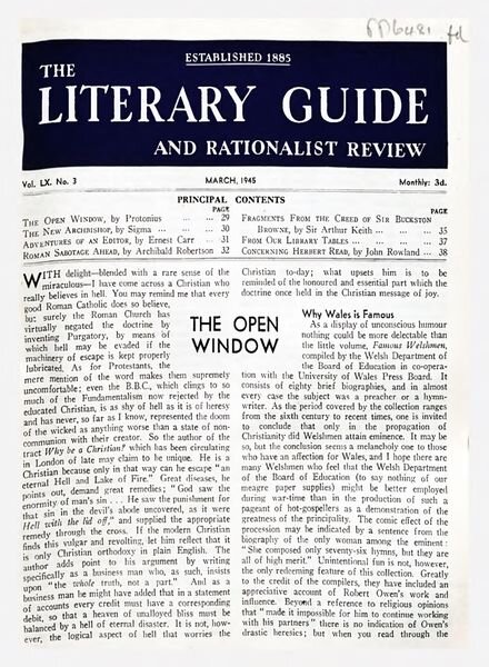 New Humanist – The Literary Guide March 1945 Cover