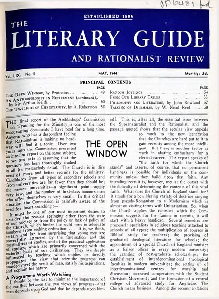 New Humanist – The Literary Guide May 1944 Cover