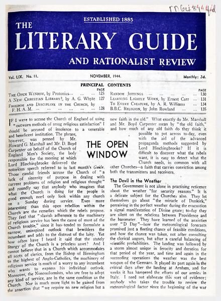 New Humanist – The Literary Guide November 1944 Cover