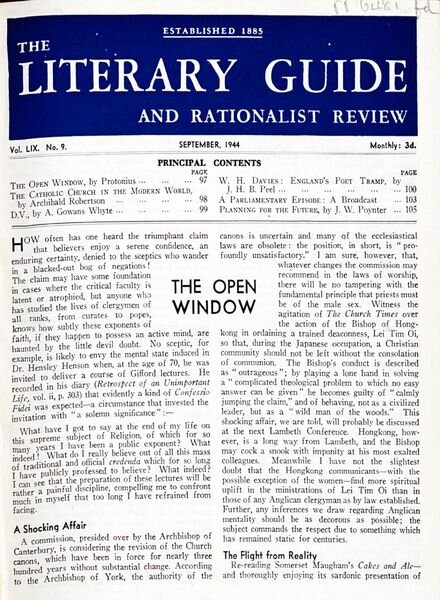 New Humanist – The Literary Guide September 1944 Cover
