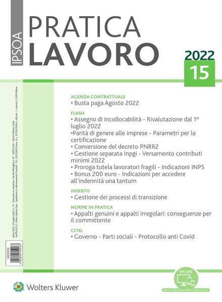 Pratica Lavoro – 23 Luglio 2022 Cover