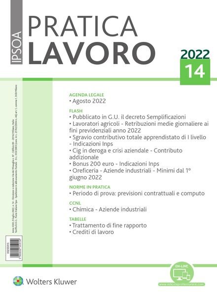 Pratica Lavoro – 9 Luglio 2022 Cover